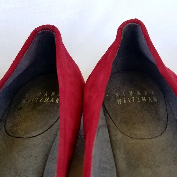 Stuart Weitzman Red Suede Leather Ballet Flats Gem Jewel Made in Spain Size 5.5M - Picture 8 of 11